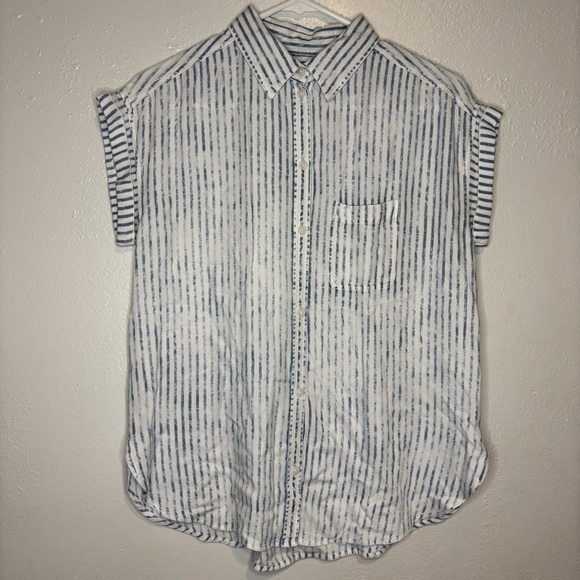 American Eagle Outfitters Tops - American Eagle Striped Button Up Womens Blue & White Cuffed Top XS extra small